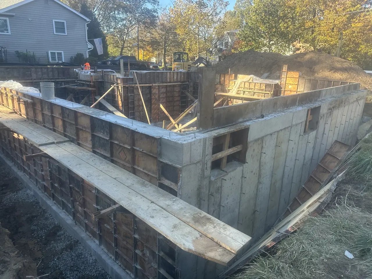Concrete foundation walls and formwork on a residential project