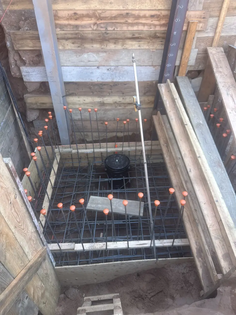 Close view of reinforced concrete formwork
