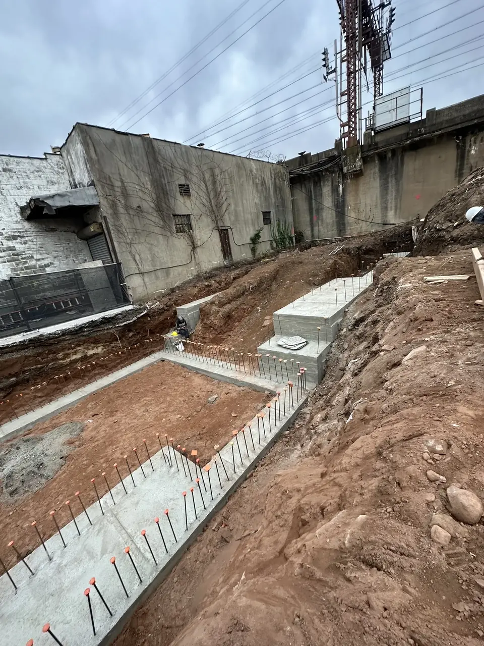 Vertical view of reinforced structural footing work